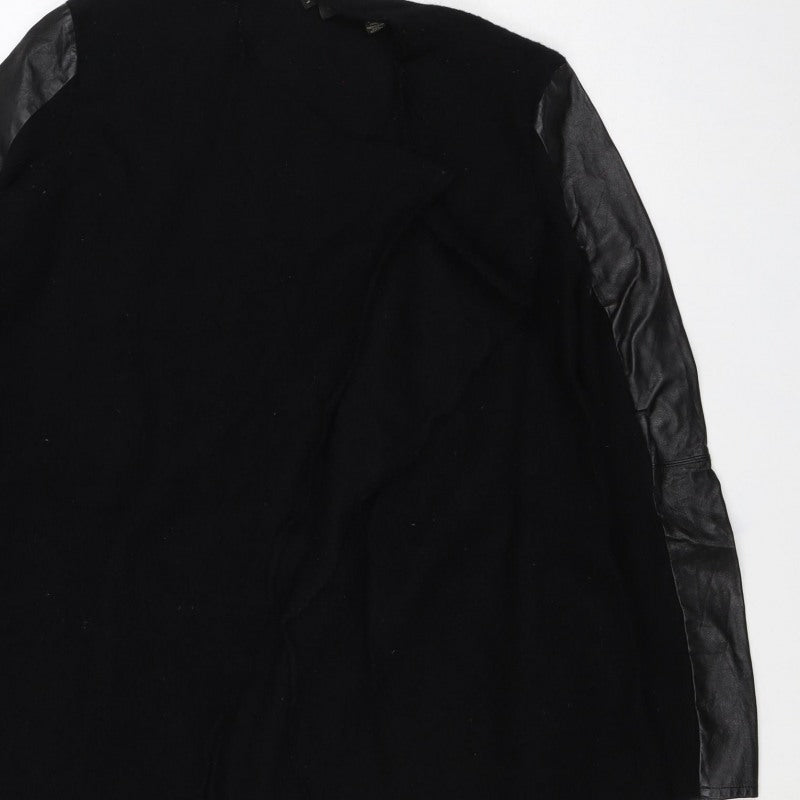 Ted Baker Women’s Black UK 8 Long Wool Leather Sleeve Coatigan