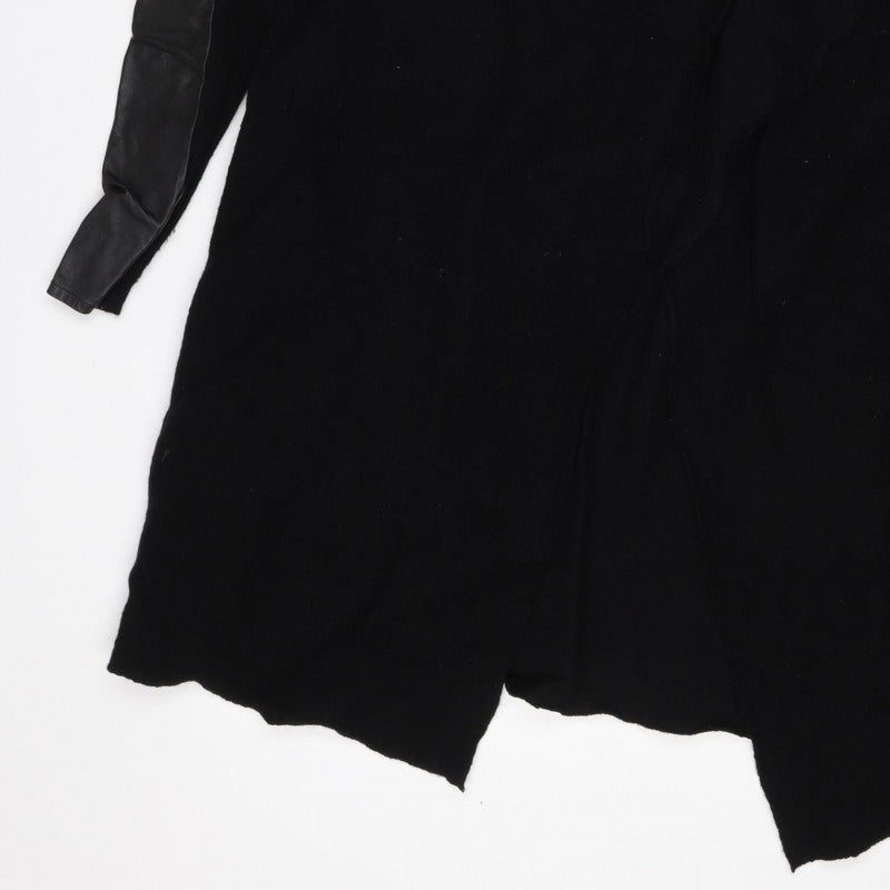 Ted Baker Women’s Black UK 8 Long Wool Leather Sleeve Coatigan
