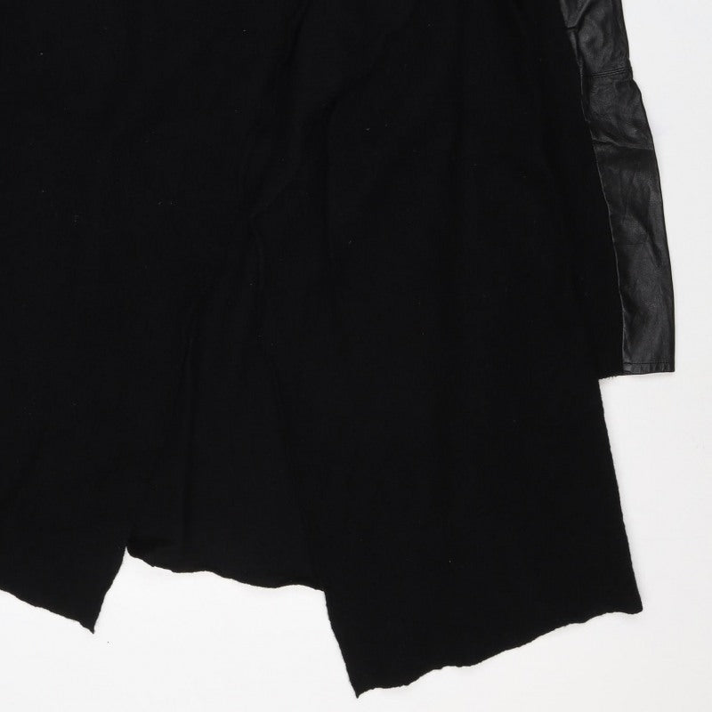 Ted Baker Women’s Black UK 8 Long Wool Leather Sleeve Coatigan