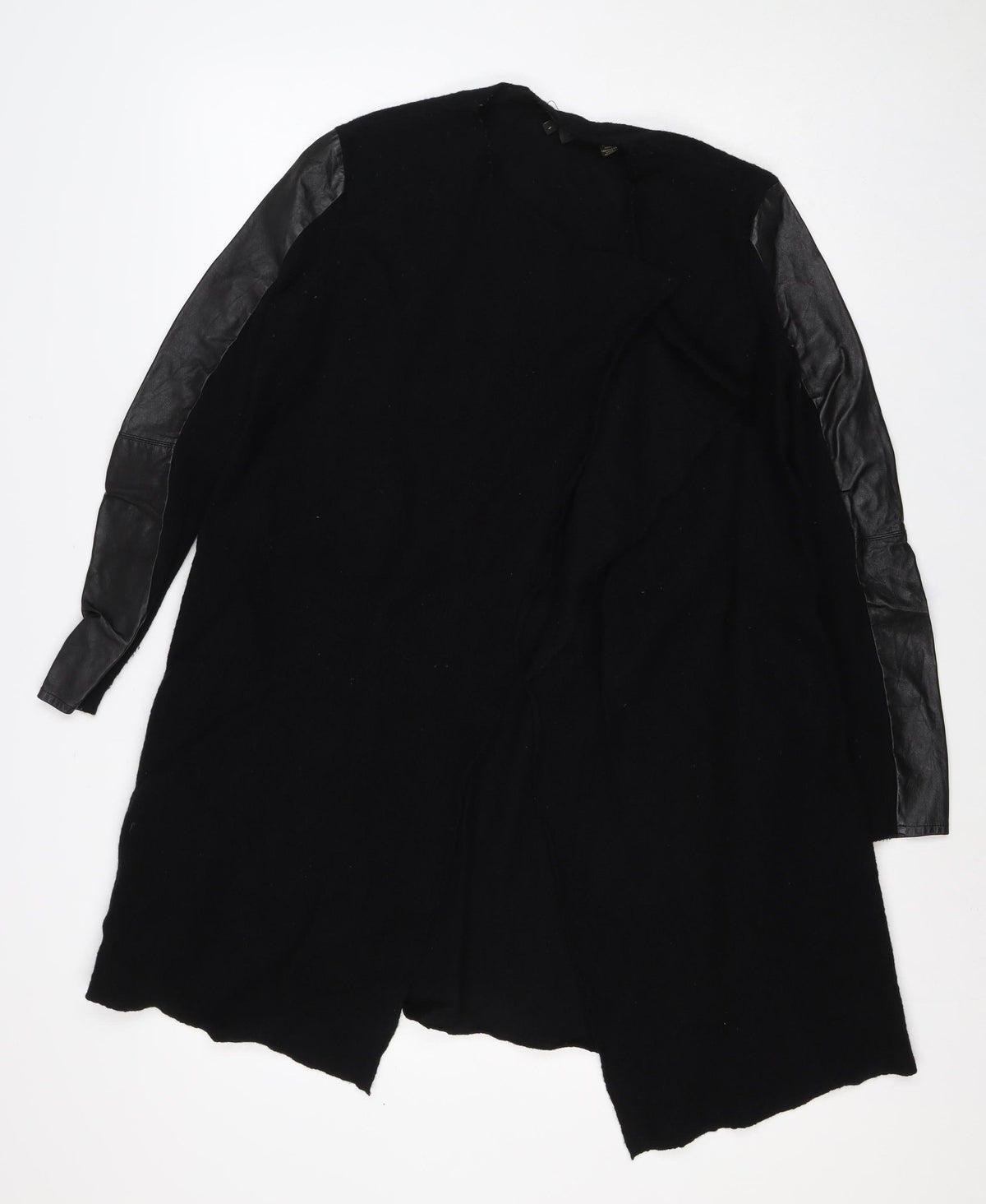 Ted Baker Women’s Black UK 8 Long Wool Leather Sleeve Coatigan