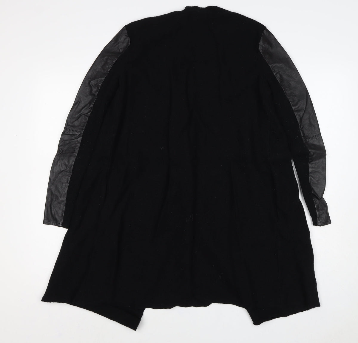 Ted Baker Women’s Black UK 8 Long Wool Leather Sleeve Coatigan