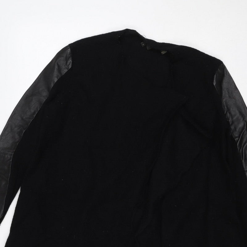 Ted Baker Women’s Black UK 8 Long Wool Leather Sleeve Coatigan