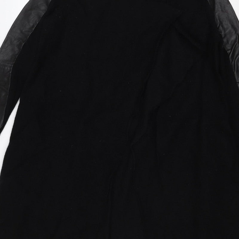Ted Baker Women’s Black UK 8 Long Wool Leather Sleeve Coatigan