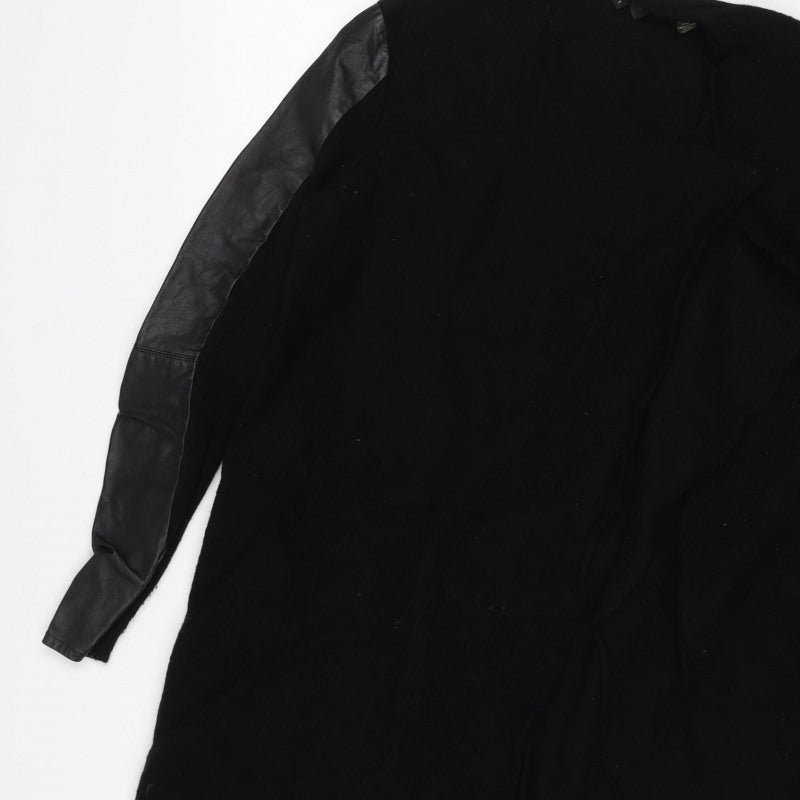 Ted Baker Women’s Black UK 8 Long Wool Leather Sleeve Coatigan
