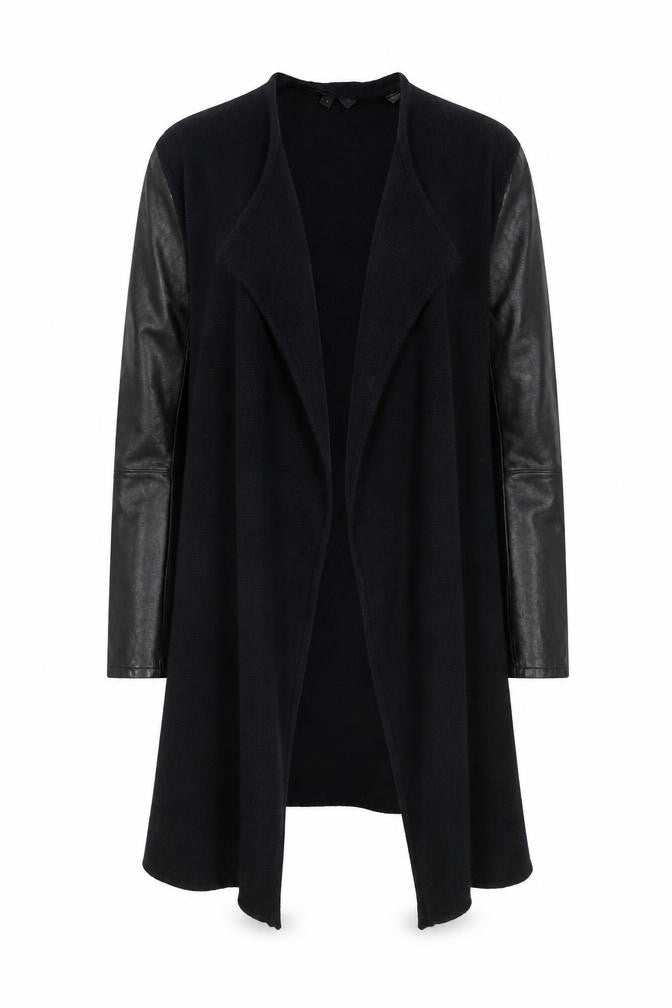 Ted Baker Women’s Black UK 8 Long Wool Leather Sleeve Coatigan