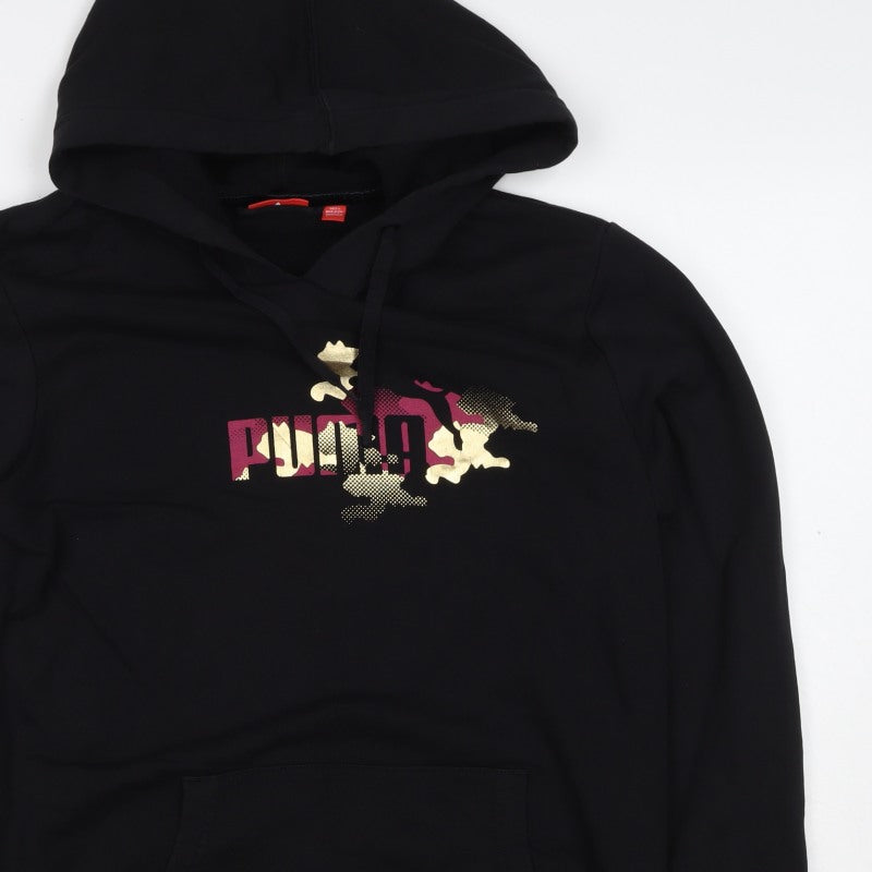 Puma Women’s Black UK 14 Pullover Hoodie Logo Kangaroo Pocket