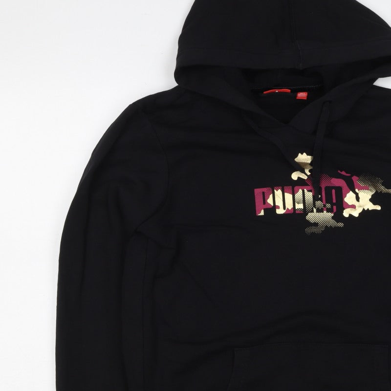 Puma Women’s Black UK 14 Pullover Hoodie Logo Kangaroo Pocket