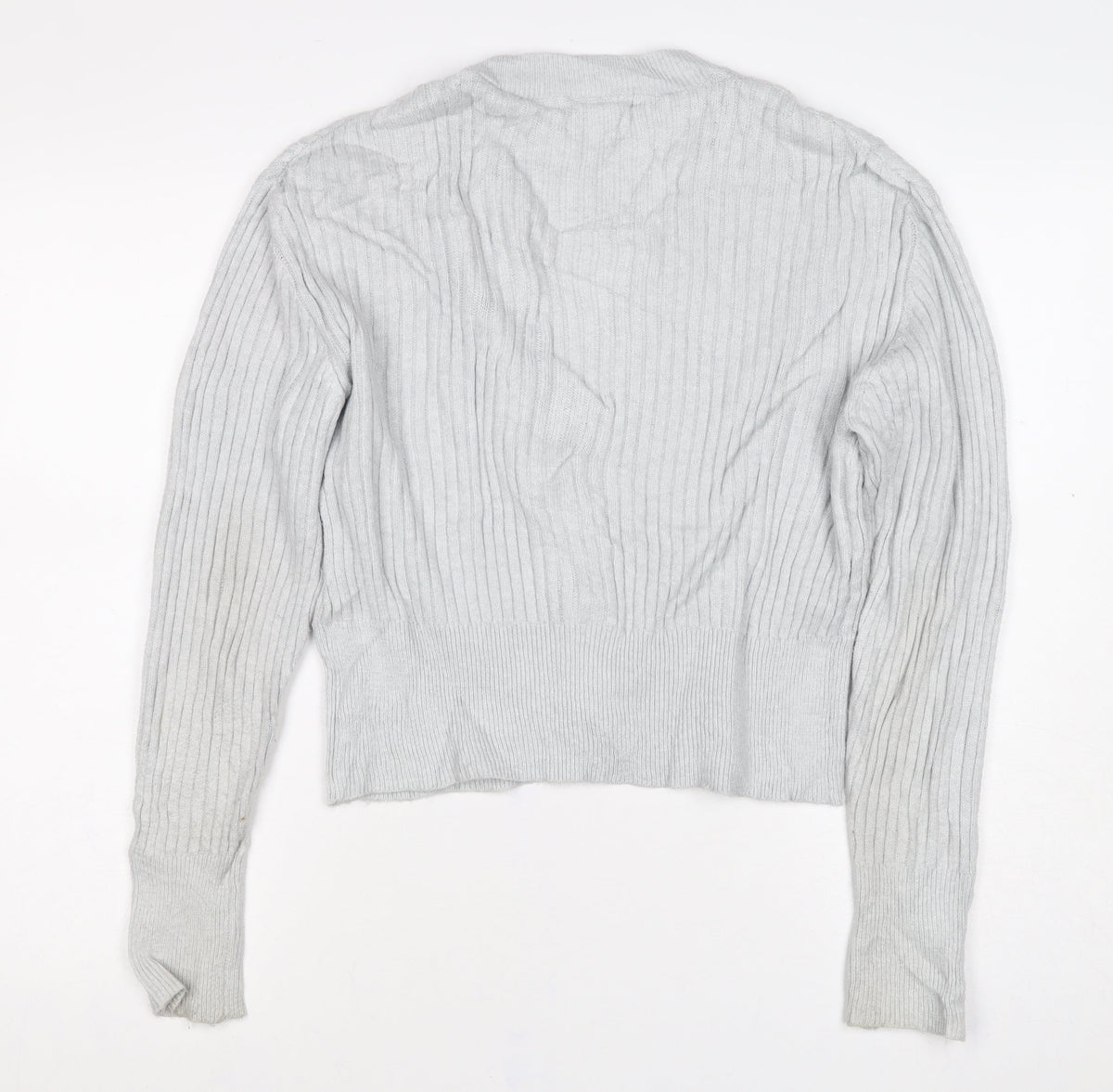 Pull&Bear Women Grey UK 12 Cable Knit V-Neck Button Cardigan