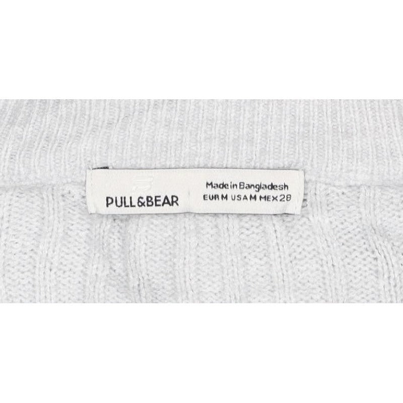 Pull&Bear Women Grey UK 12 Cable Knit V-Neck Button Cardigan