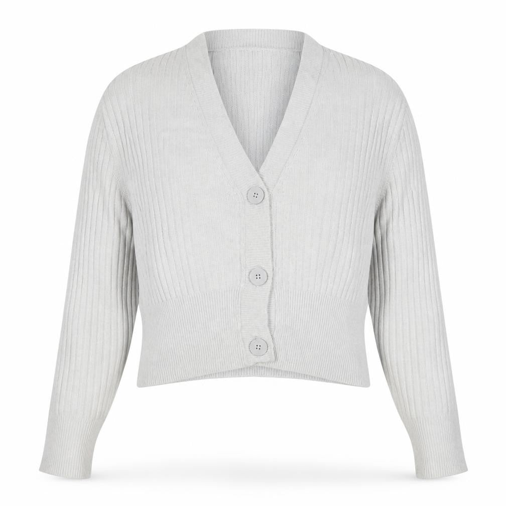 Pull&Bear Women Grey UK 12 Cable Knit V-Neck Button Cardigan