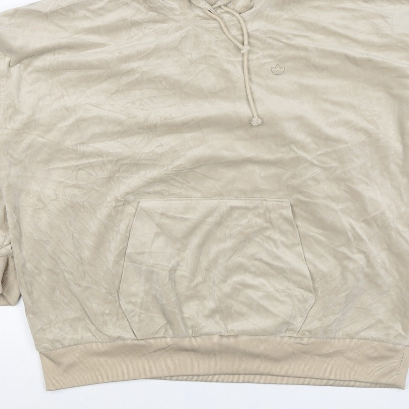 Adidas Women Beige UK 14 Pullover Hoodie Logo Pocket Primegreen