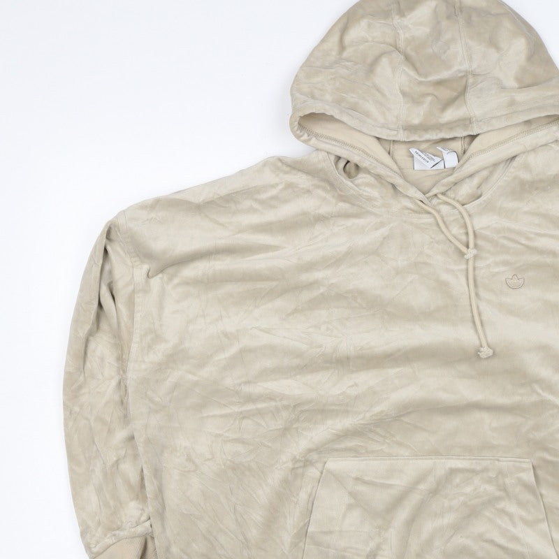 Adidas Women Beige UK 14 Pullover Hoodie Logo Pocket Primegreen