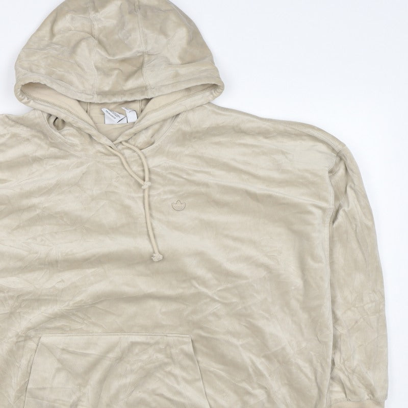 Adidas Women Beige UK 14 Pullover Hoodie Logo Pocket Primegreen
