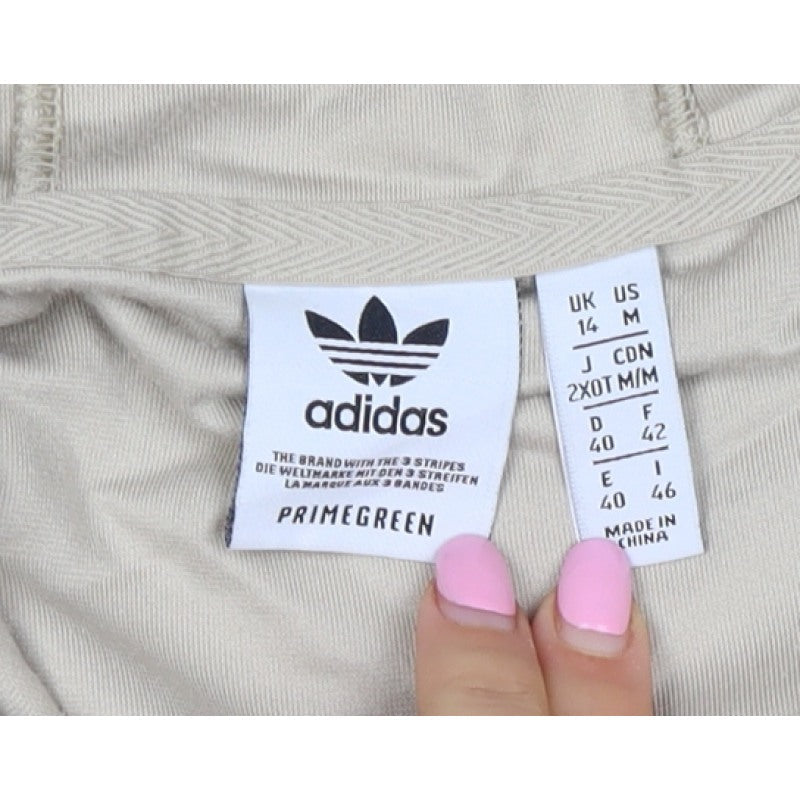Adidas Women Beige UK 14 Pullover Hoodie Logo Pocket Primegreen