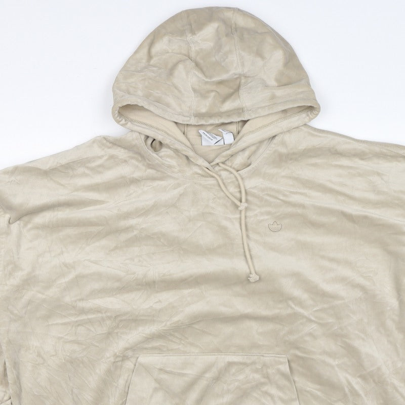 Adidas Women Beige UK 14 Pullover Hoodie Logo Pocket Primegreen