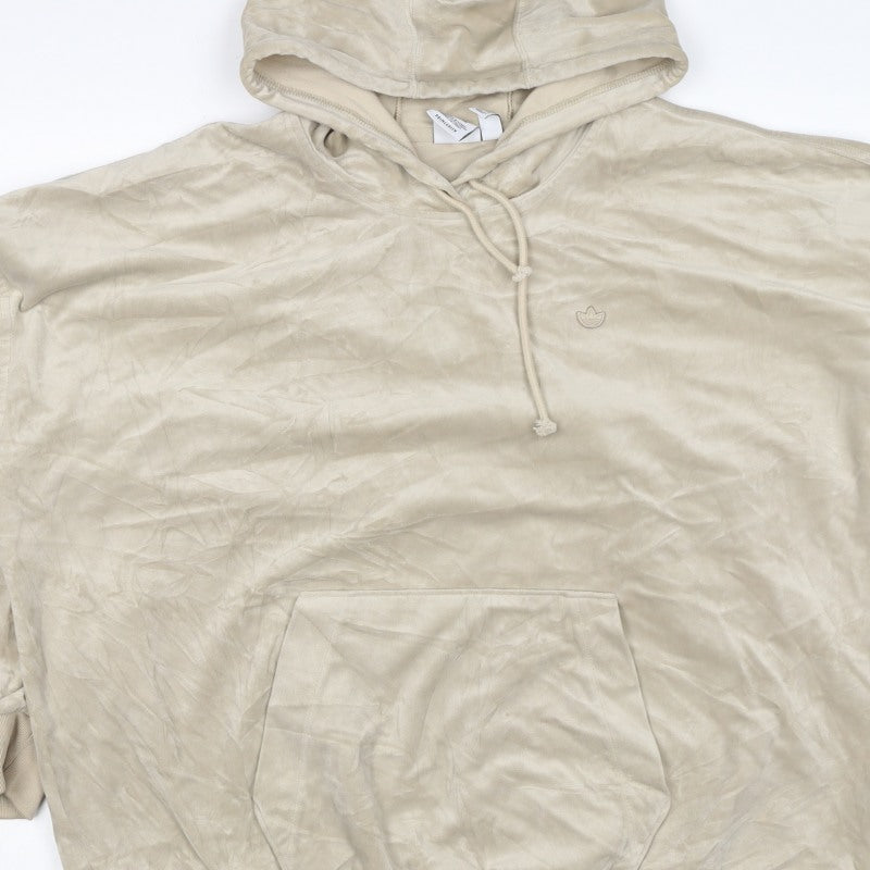 Adidas Women Beige UK 14 Pullover Hoodie Logo Pocket Primegreen