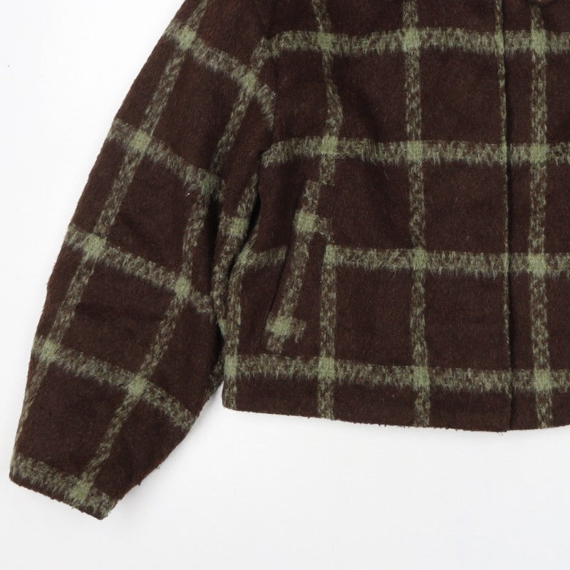 Primark Women Brown Green Check Cropped Fleece Jacket Size S