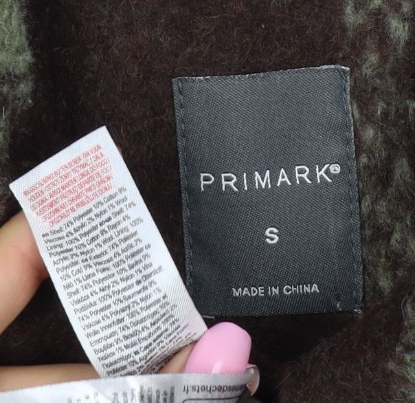 Primark Women Brown Green Check Cropped Fleece Jacket Size S