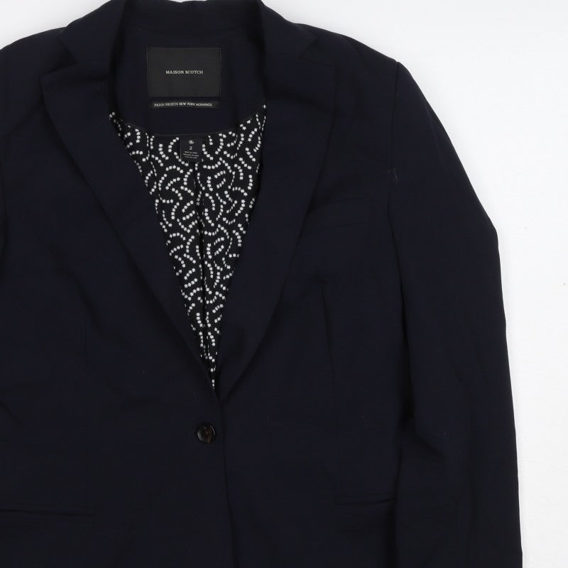 Maison Scotch Women’s Navy Size 2 Single-Breasted Star Lined Blazer