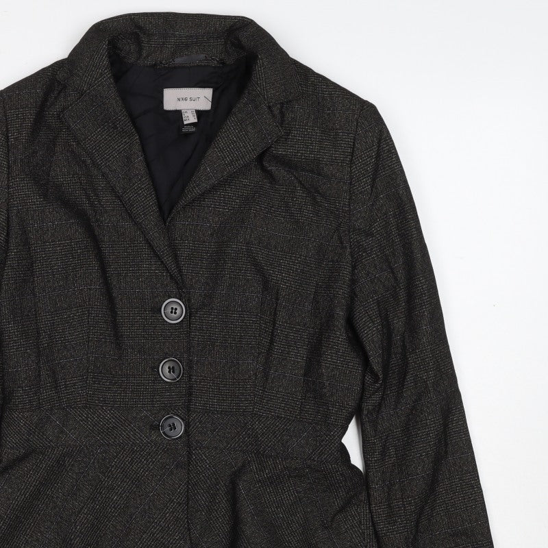 MNG Suit Women’s Black Check Blazer UK 14 Single-Breasted Lined