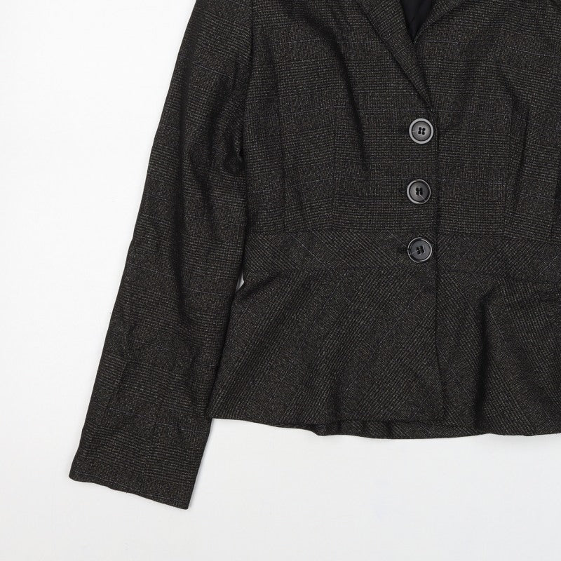 MNG Suit Women’s Black Check Blazer UK 14 Single-Breasted Lined