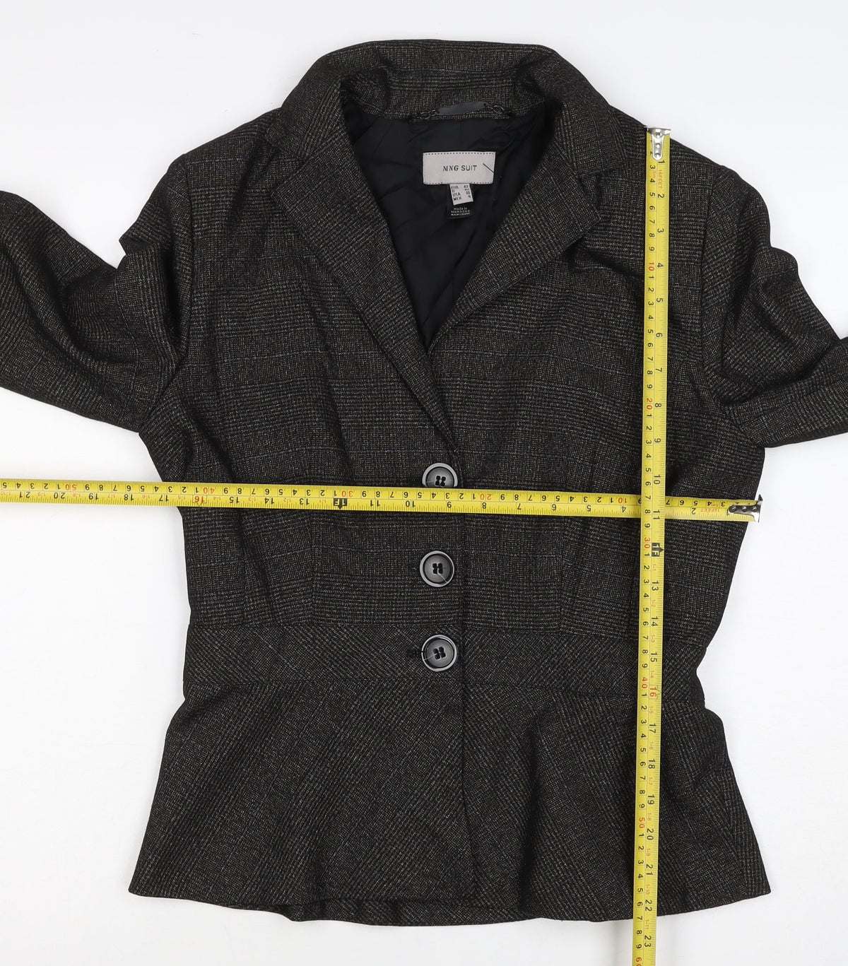 MNG Suit Women’s Black Check Blazer UK 14 Single-Breasted Lined