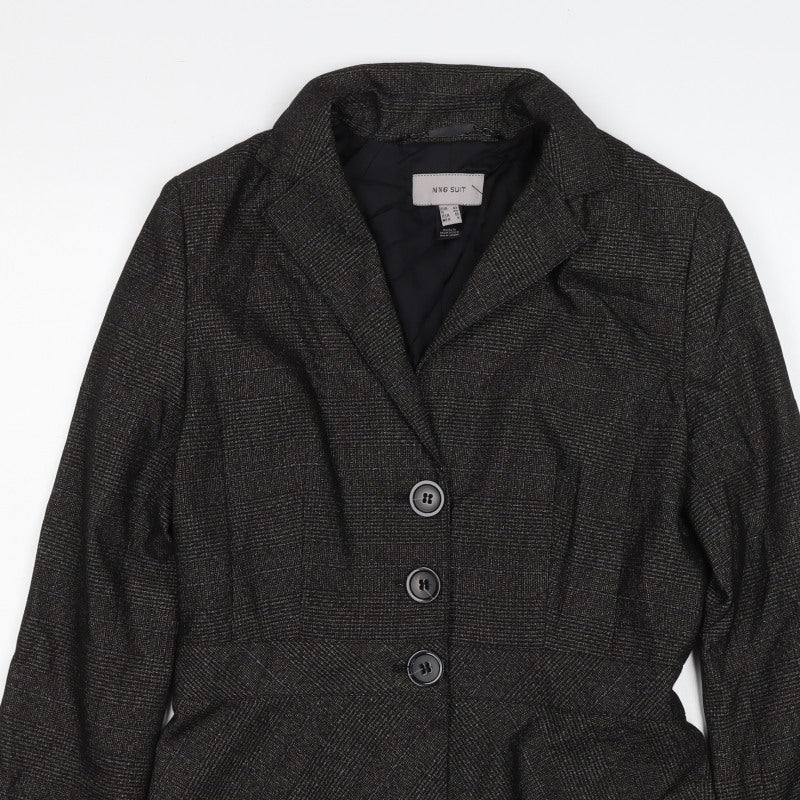 MNG Suit Women’s Black Check Blazer UK 14 Single-Breasted Lined