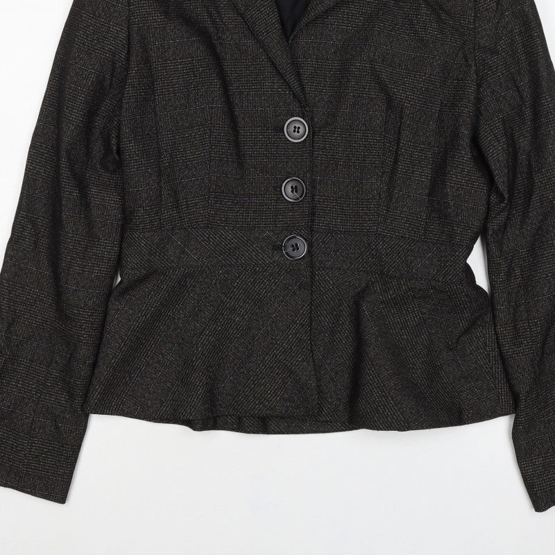 MNG Suit Women’s Black Check Blazer UK 14 Single-Breasted Lined