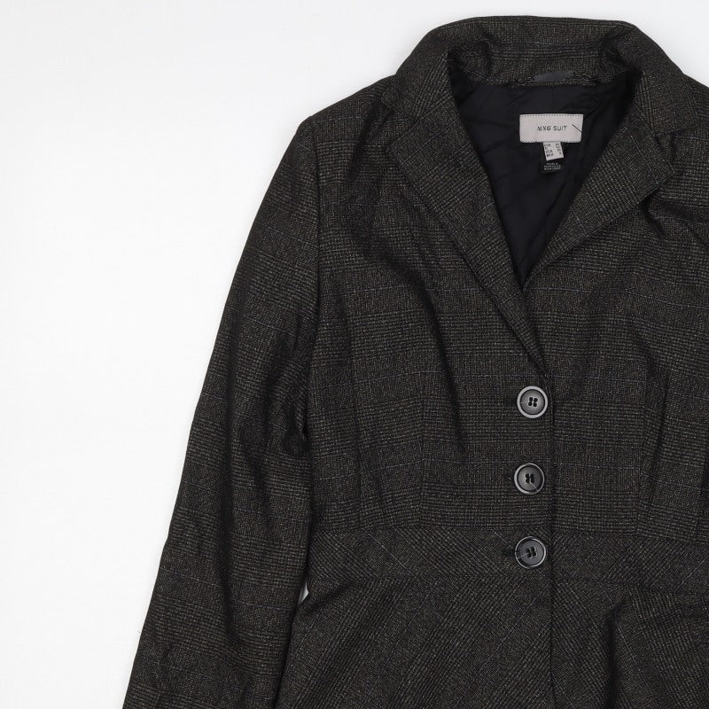 MNG Suit Women’s Black Check Blazer UK 14 Single-Breasted Lined