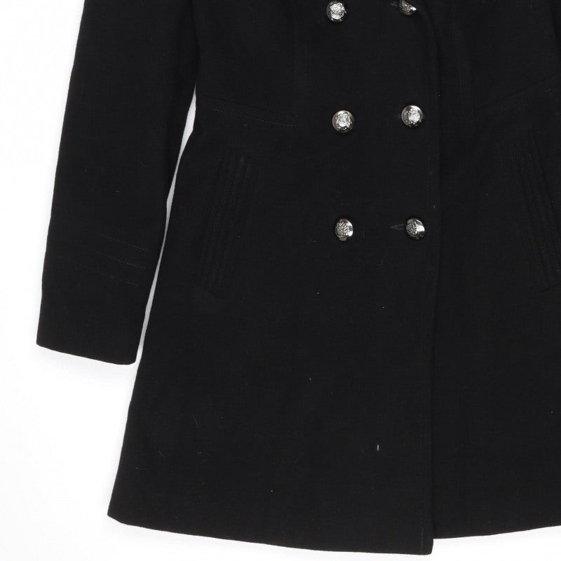 Wallis Women Black UK 10 Pea Coat Double Breasted Military Buttons