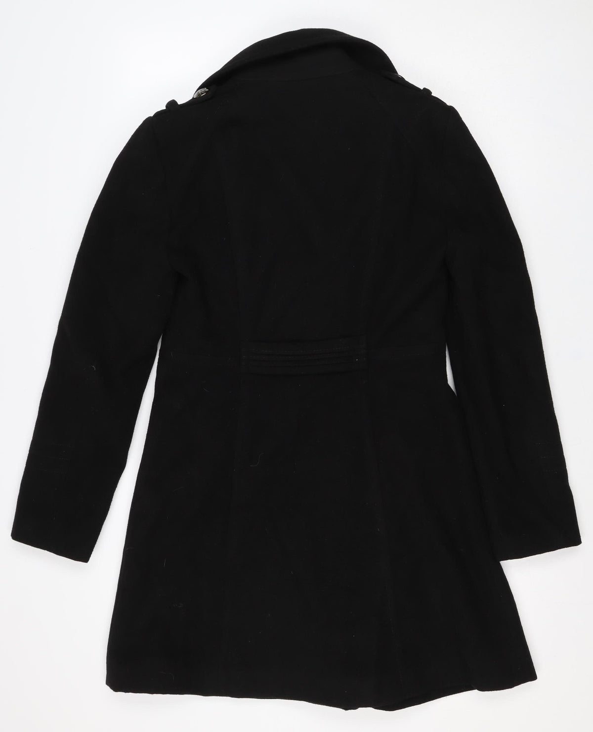 Wallis Women Black UK 10 Pea Coat Double Breasted Military Buttons