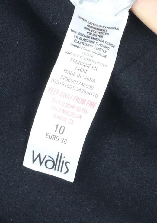 Wallis Women Black UK 10 Pea Coat Double Breasted Military Buttons