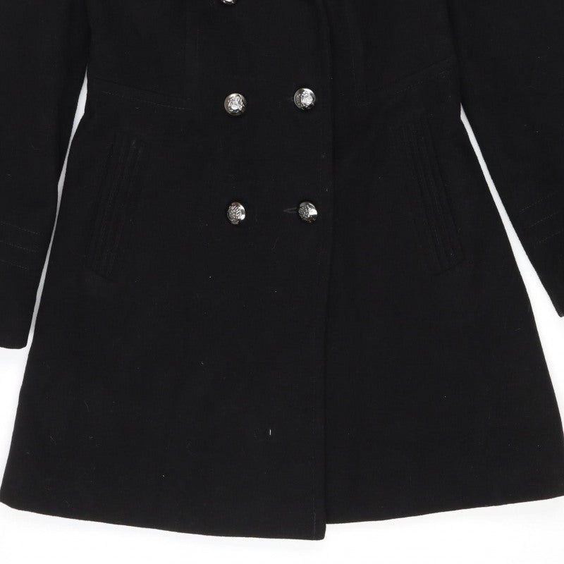 Wallis Women Black UK 10 Pea Coat Double Breasted Military Buttons