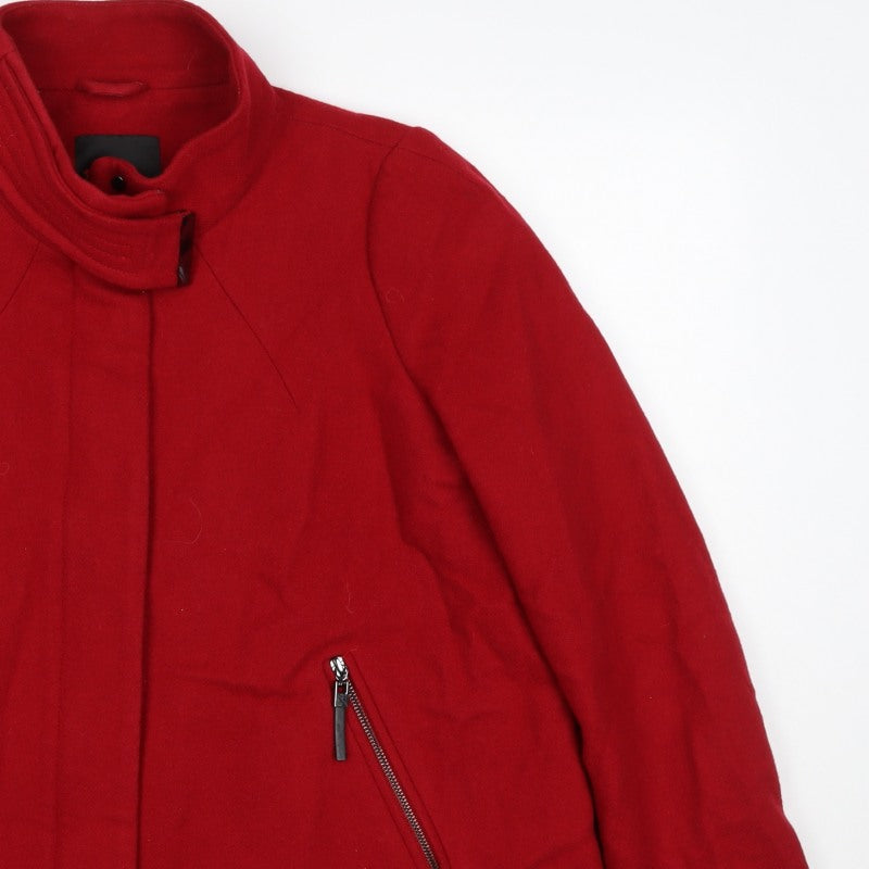 Mango Women Red UK 12 Short Collared Zip Front Coat Jacket