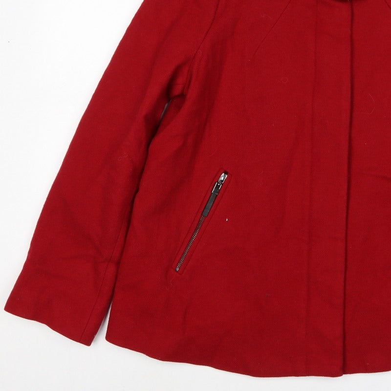 Mango Women Red UK 12 Short Collared Zip Front Coat Jacket