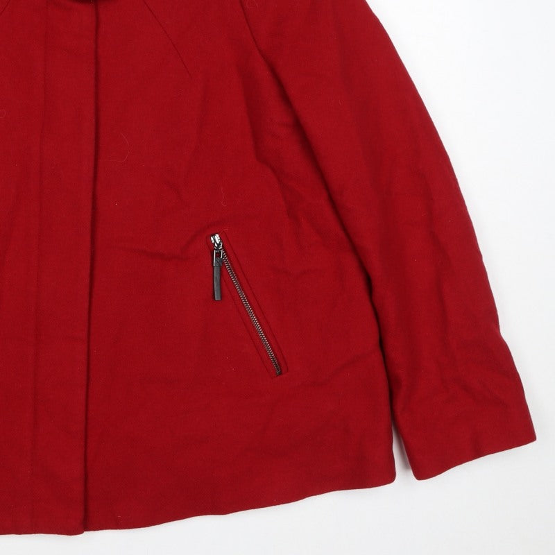Mango Women Red UK 12 Short Collared Zip Front Coat Jacket