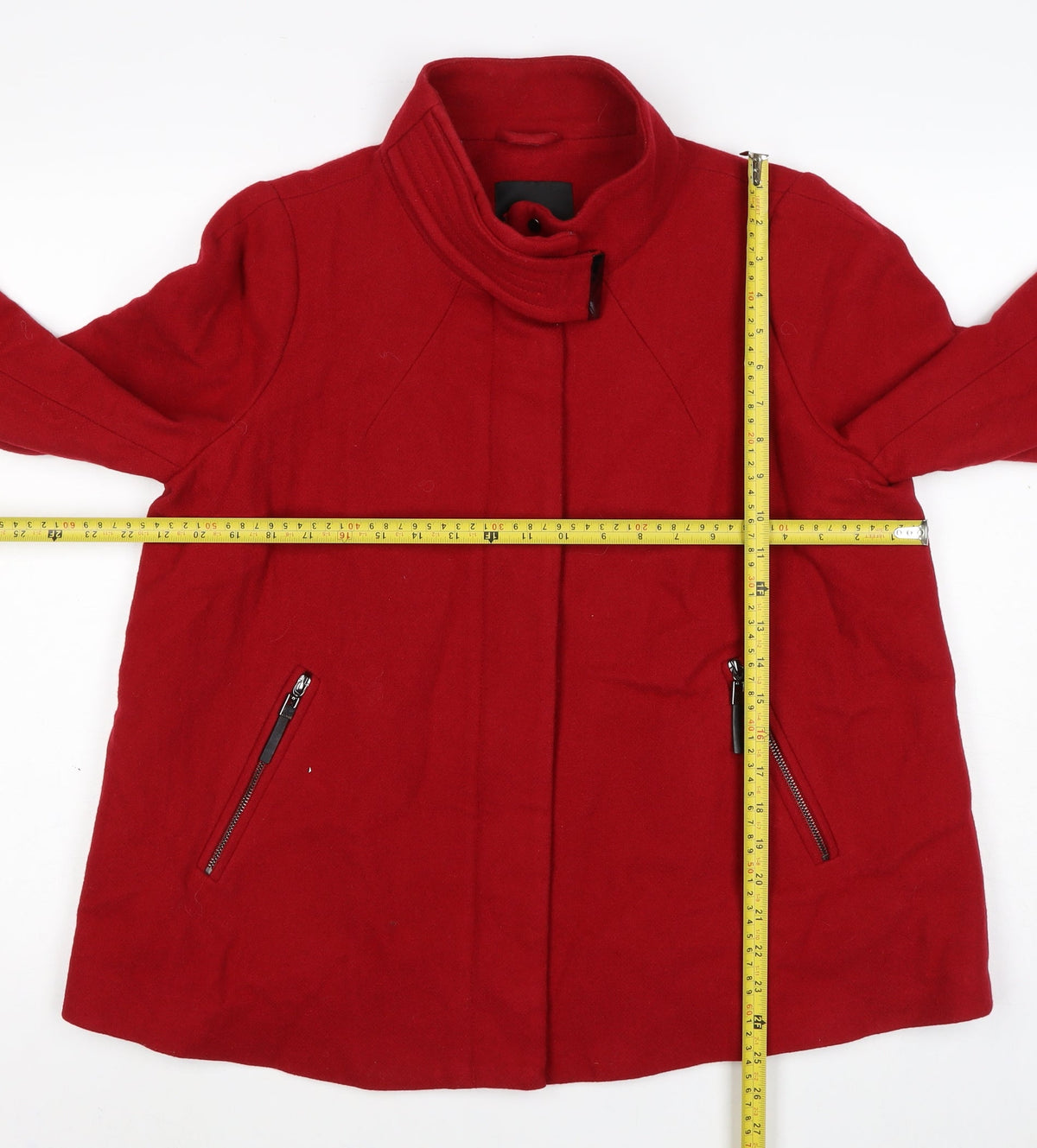 Mango Women Red UK 12 Short Collared Zip Front Coat Jacket
