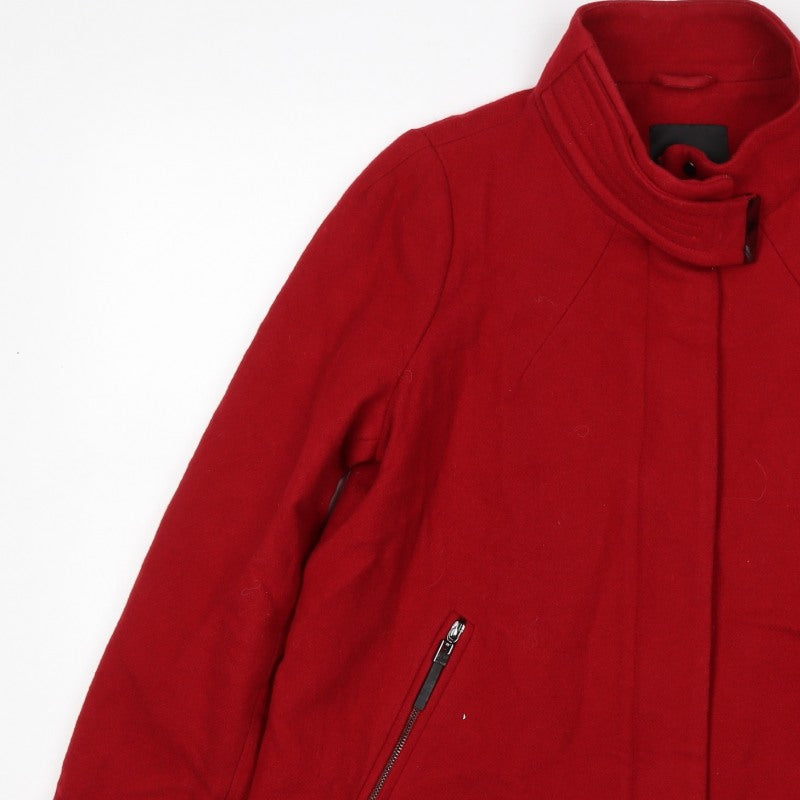 Mango Women Red UK 12 Short Collared Zip Front Coat Jacket