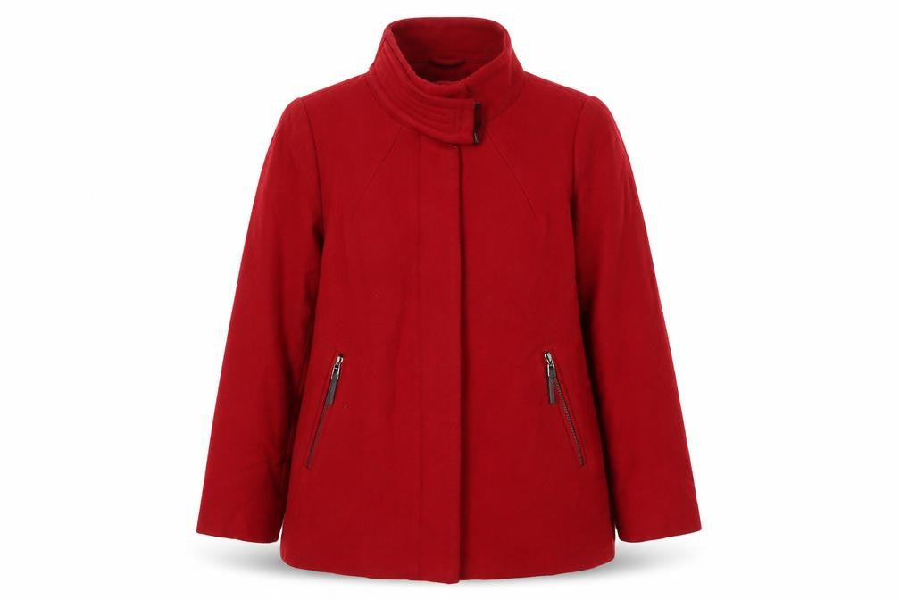 Mango Women Red UK 12 Short Collared Zip Front Coat Jacket
