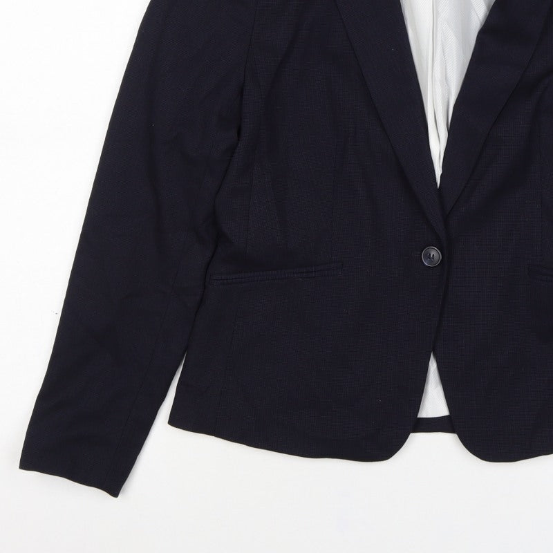 H&M Women’s Navy Blue UK 16 One Button Lined Tailored Blazer