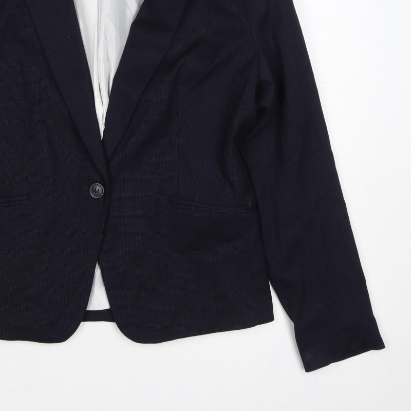 H&M Women’s Navy Blue UK 16 One Button Lined Tailored Blazer