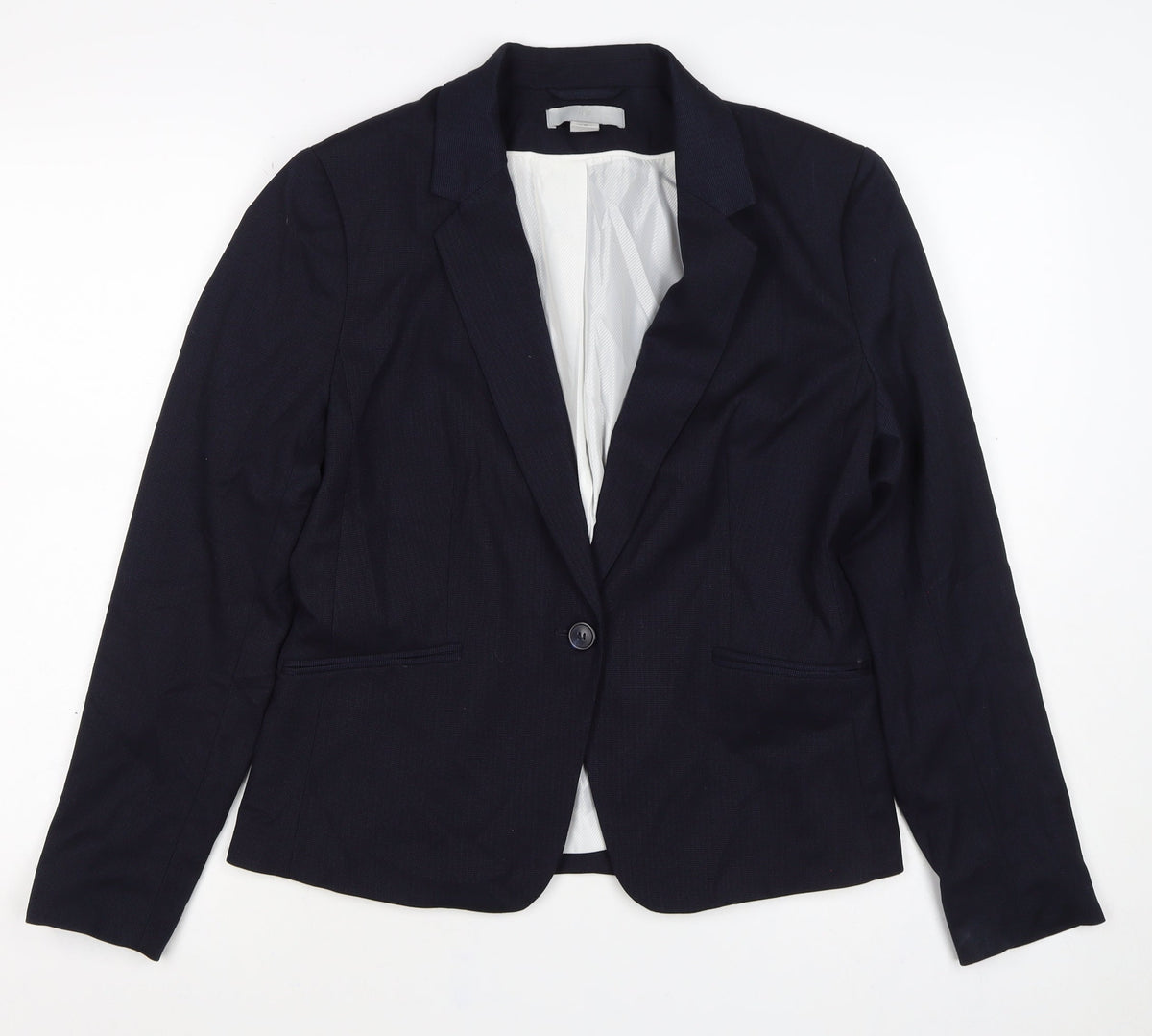 H&M Women’s Navy Blue UK 16 One Button Lined Tailored Blazer
