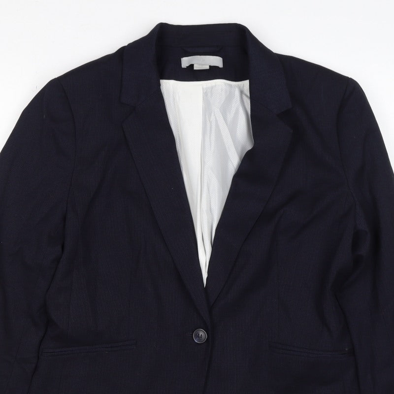 H&M Women’s Navy Blue UK 16 One Button Lined Tailored Blazer