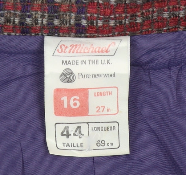 Marks and Spencer Women Multicoloured UK 16 Wool Tweed A-Line Skirt