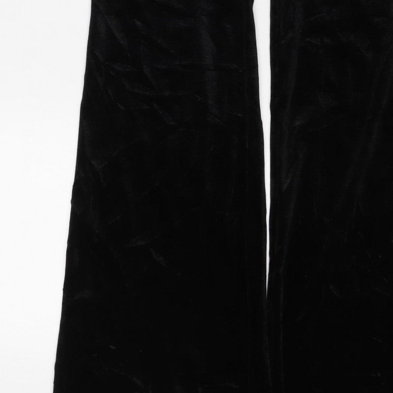 Monki Women Black S Velvet Flared Elastic Waist Trousers