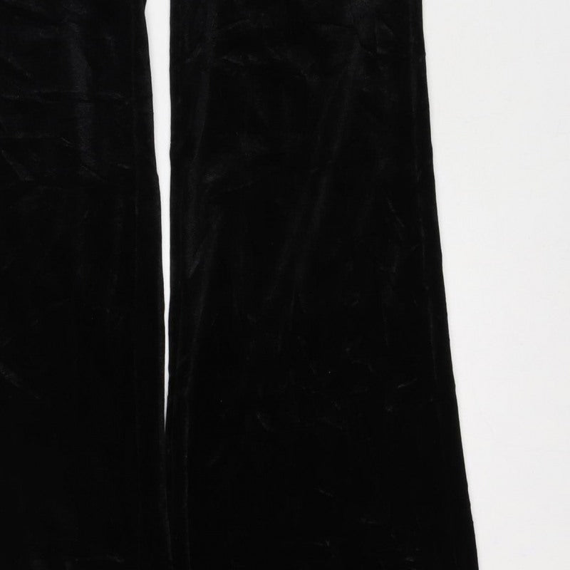 Monki Women Black S Velvet Flared Elastic Waist Trousers