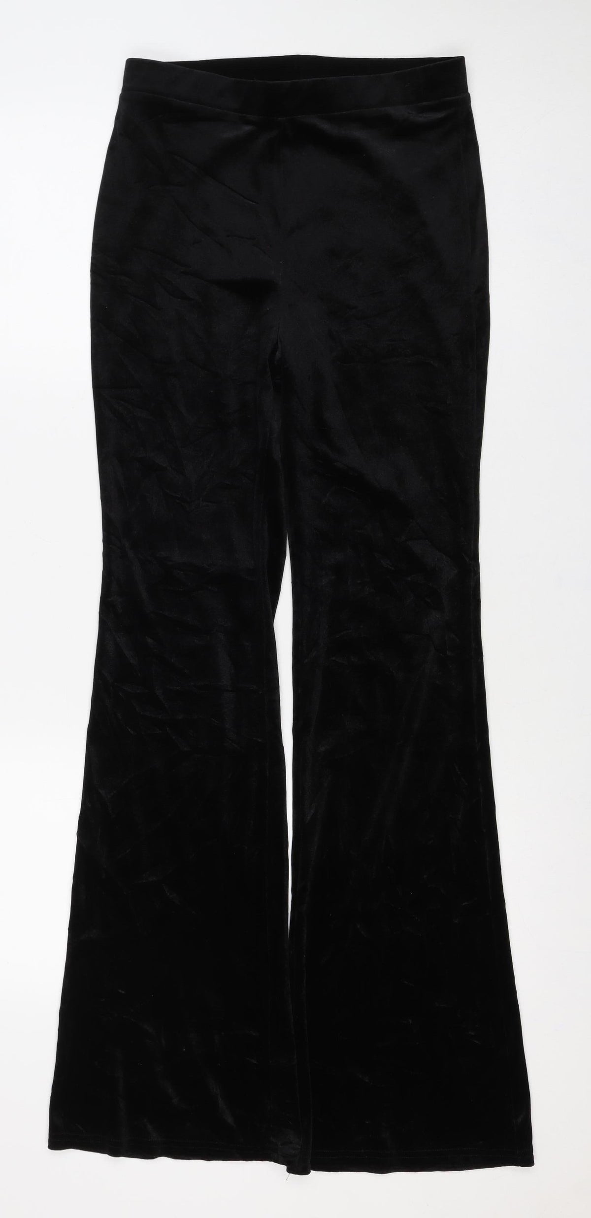 Monki Women Black S Velvet Flared Elastic Waist Trousers