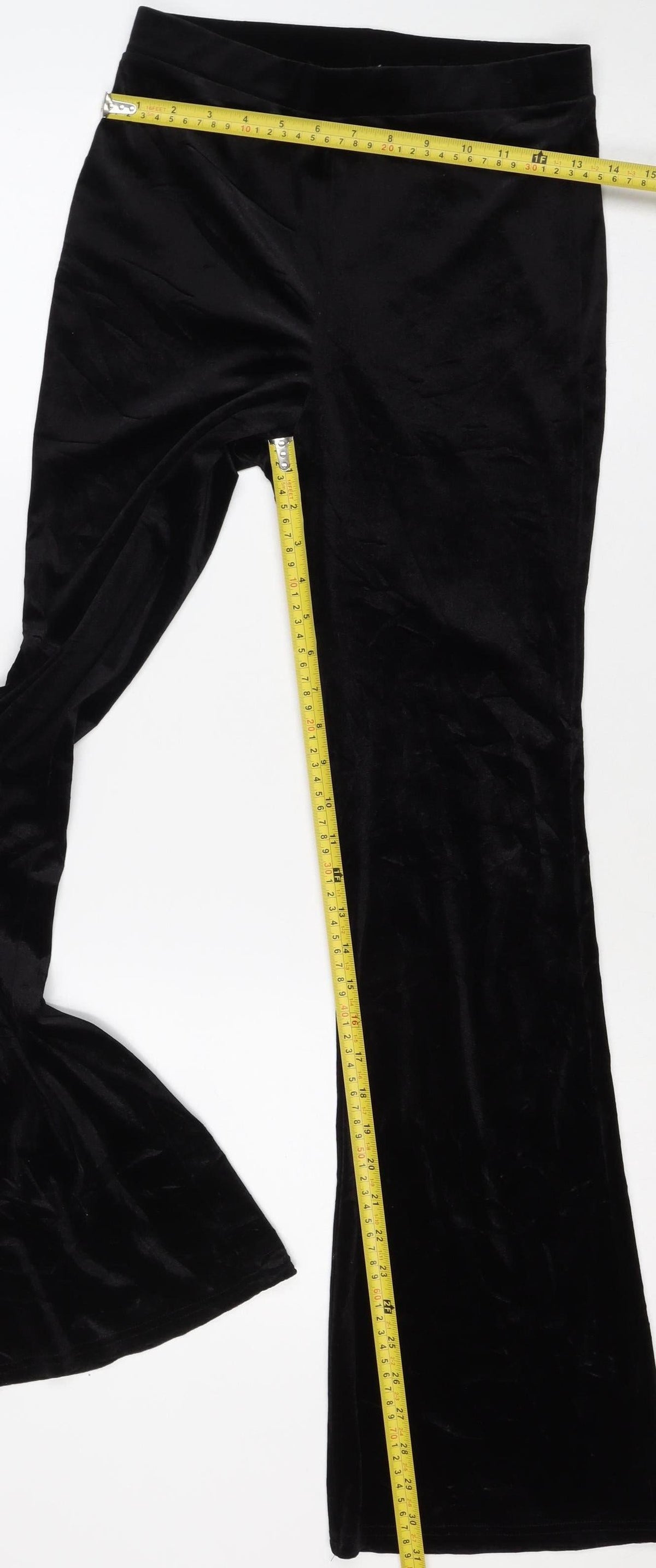 Monki Women Black S Velvet Flared Elastic Waist Trousers