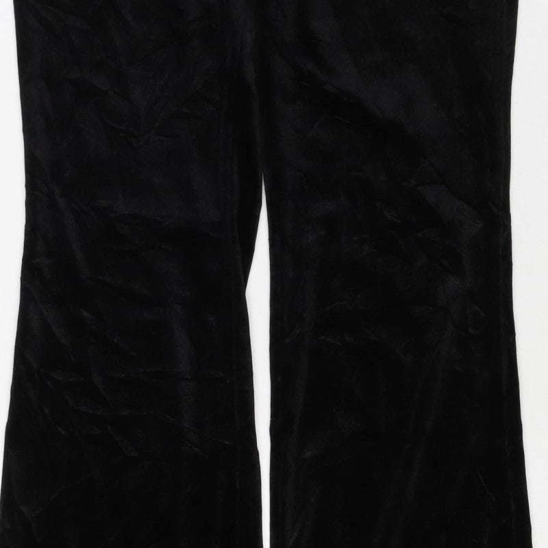 Monki Women Black S Velvet Flared Elastic Waist Trousers