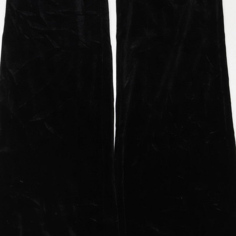 Monki Women Black S Velvet Flared Elastic Waist Trousers
